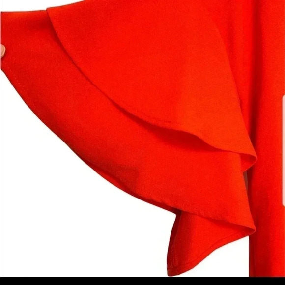 Zara Woman | Red V-Neck Ruffle Sleeve Mini Shift Dress - Picture 6 of 9